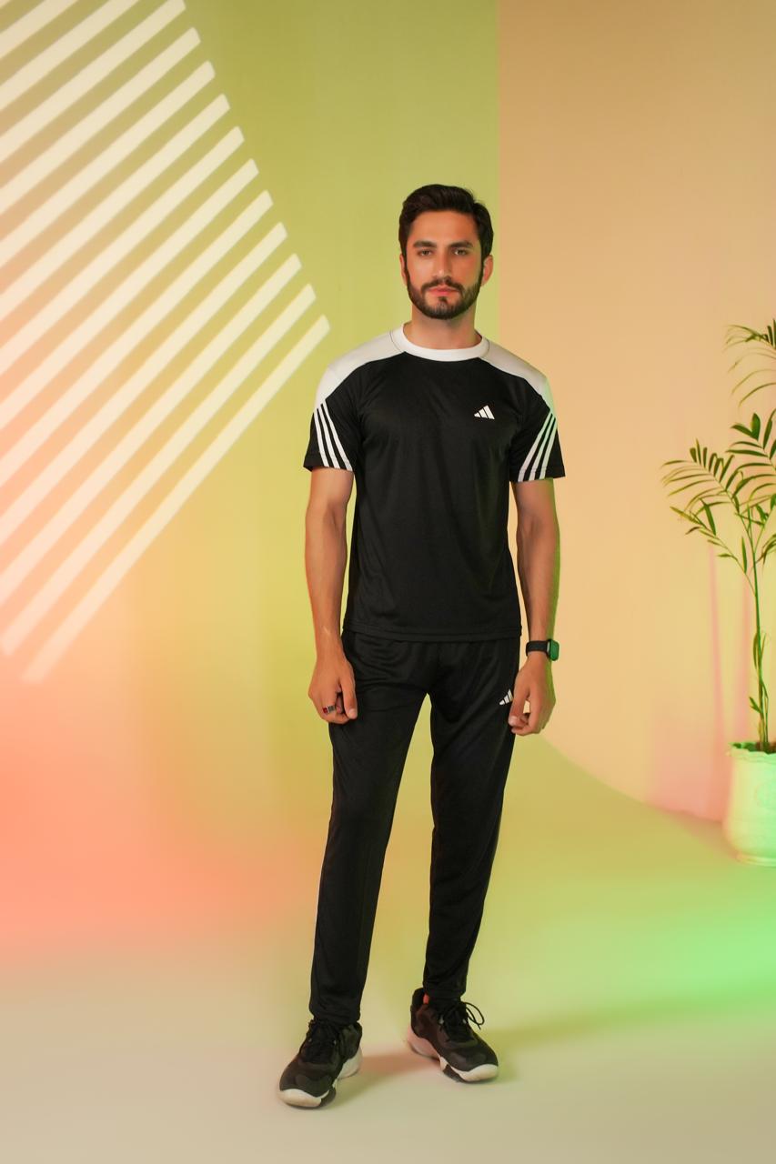 Adi Tri Premium Tracksuit - Black White